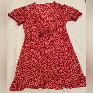 Red Floral Wrap Dress, size L
